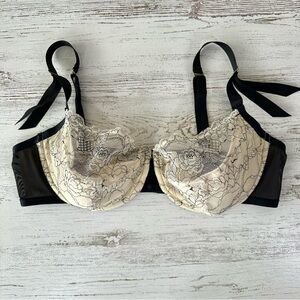 CACIQUE Floral Lace Balconette Bra 42DD Cream Black